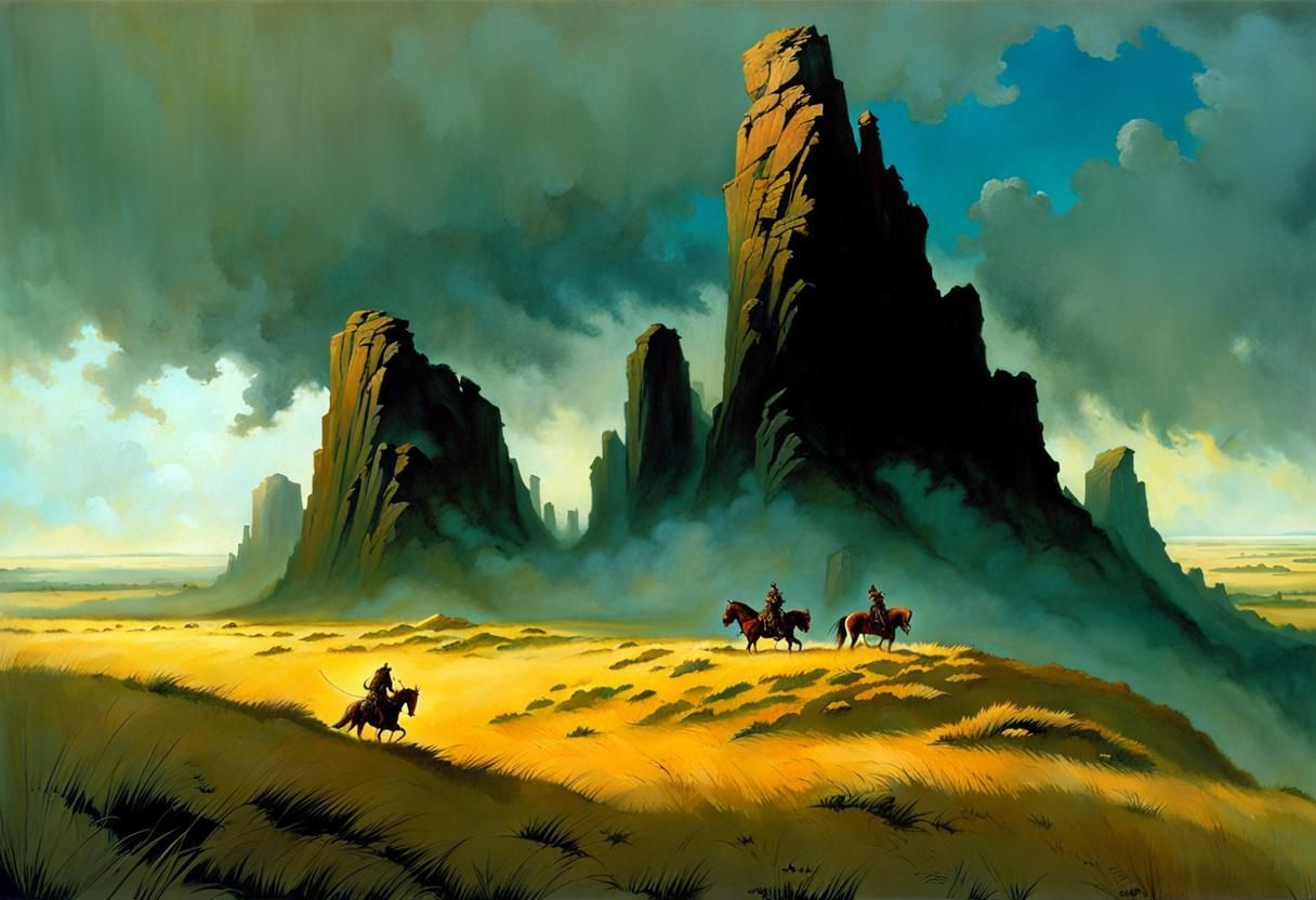 Misty Grasslands Fantasy Landscape in Classic Style