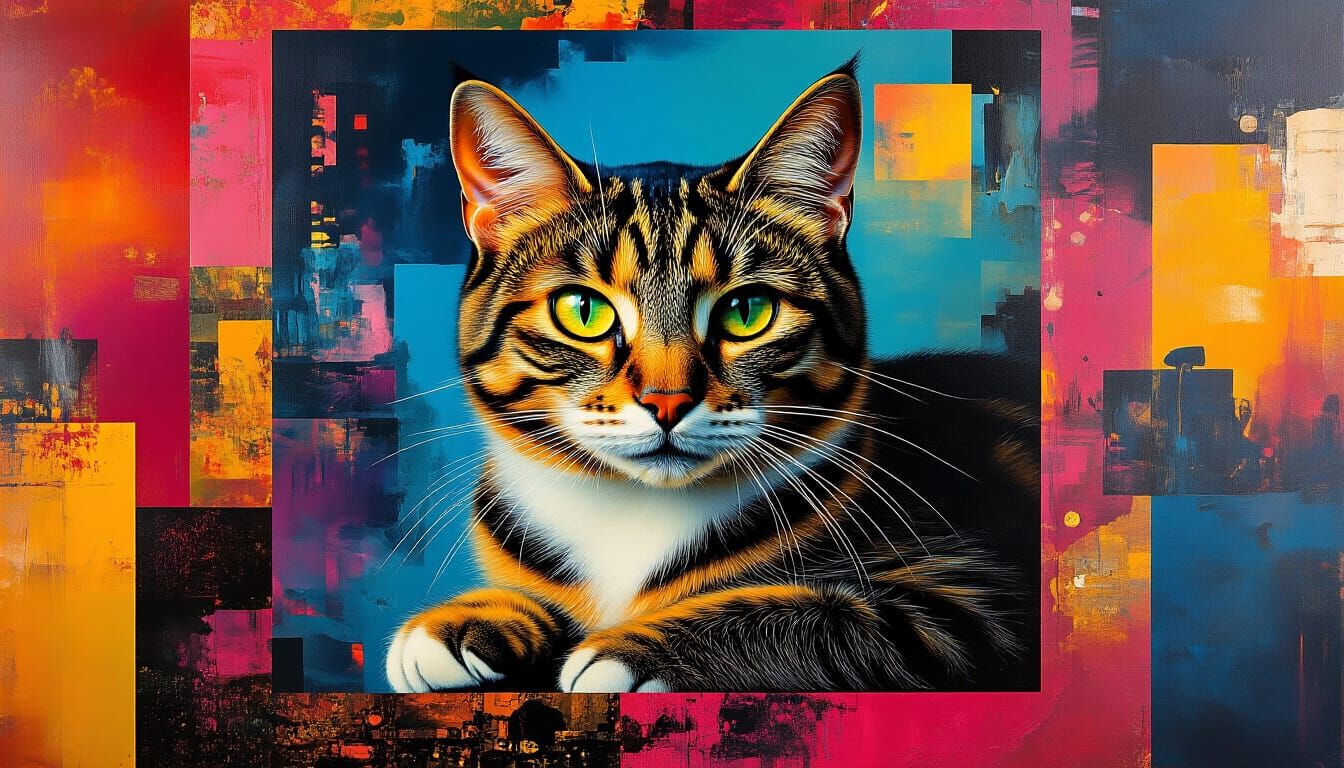 Collage Cat in Vibrant Surreal Style