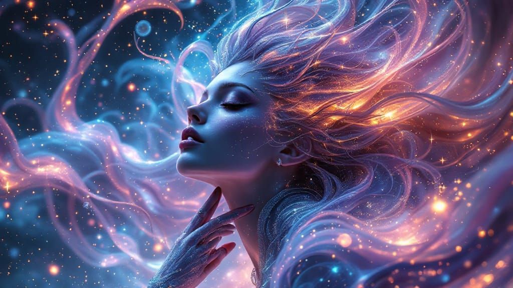 Ethereal Being in Cosmic Aurora: Digital Art
