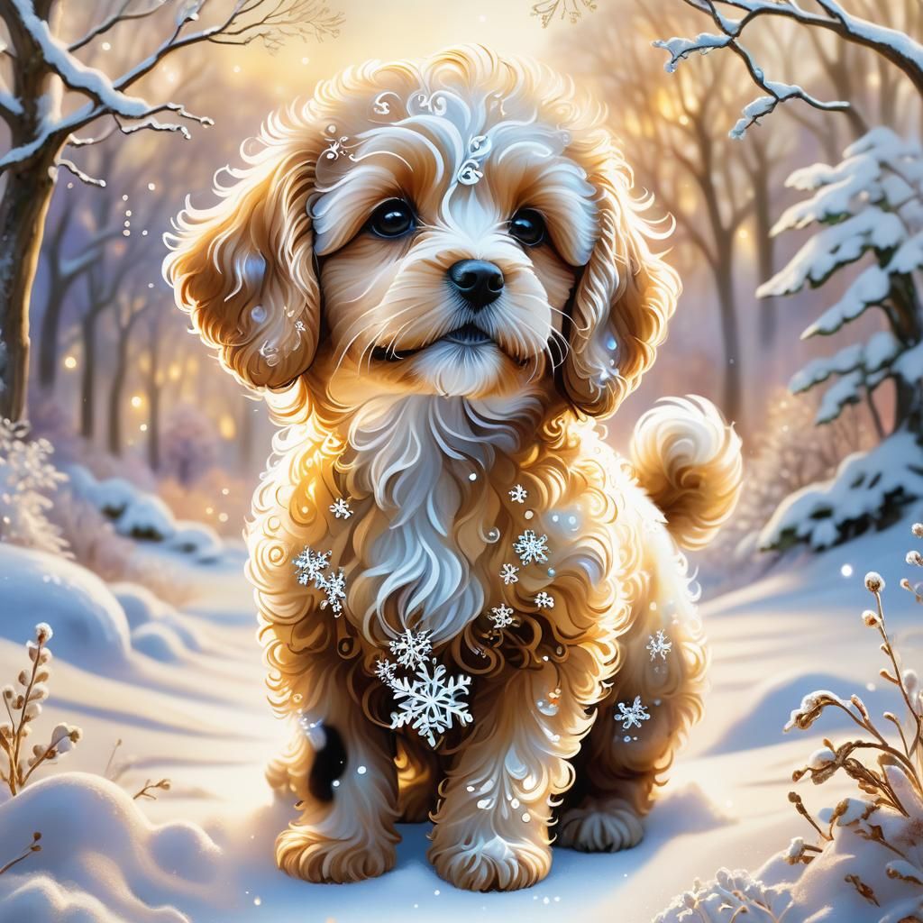 Cavoodle Winter Golden Sunset