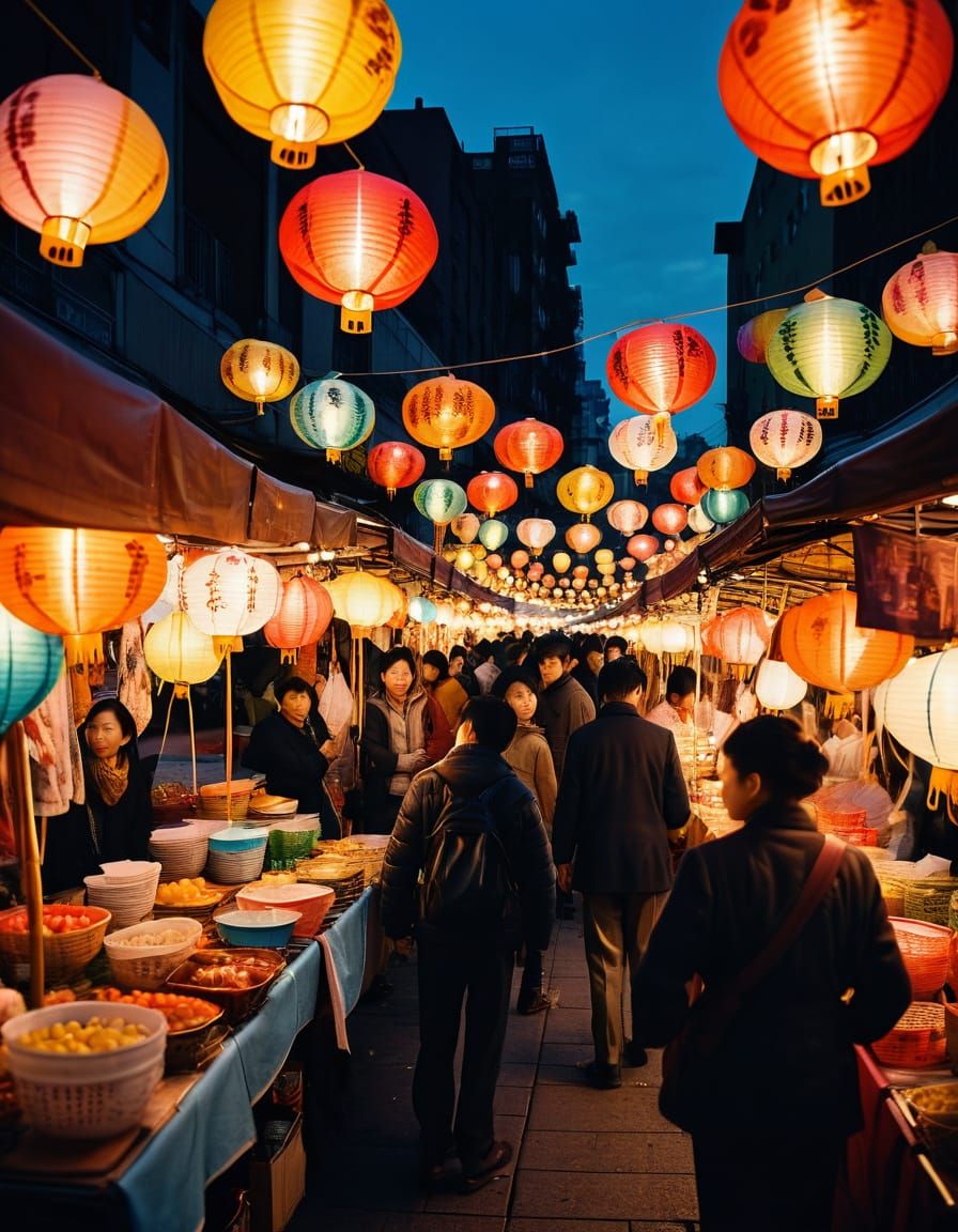 Vibrant Night Market Street Photography