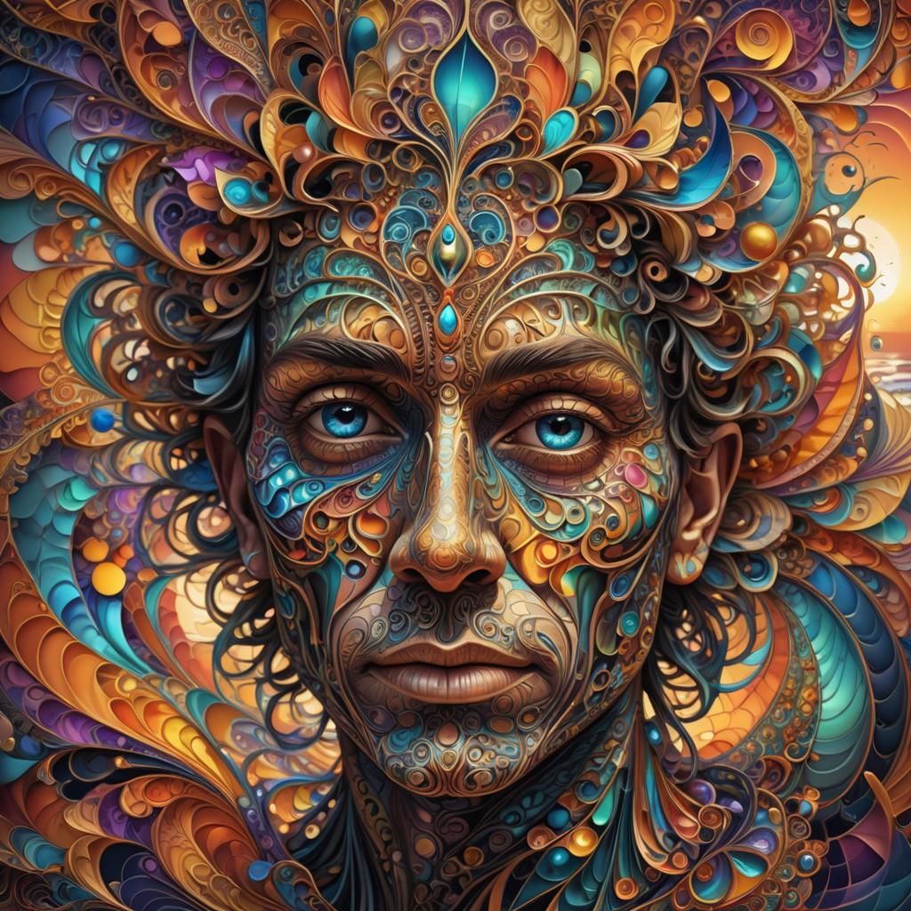 Ra's Psychedelic Beach Dream in Abstract Vector Art