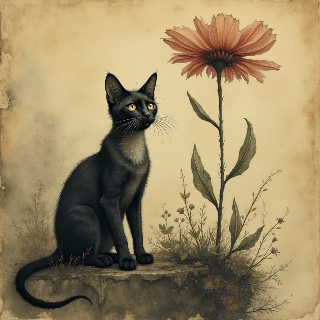 Victorian Gothic Cat in Spectral Flower Garden