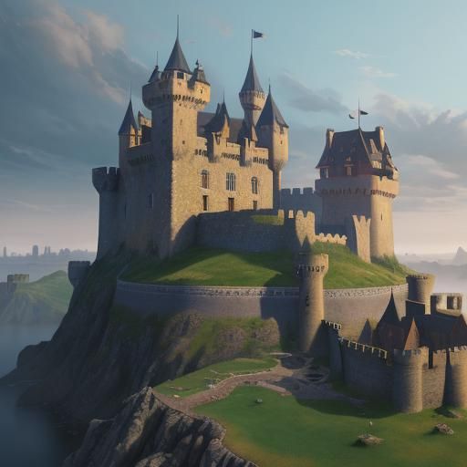 Ancient Castle and Fortified City: Detailed Matte Painting