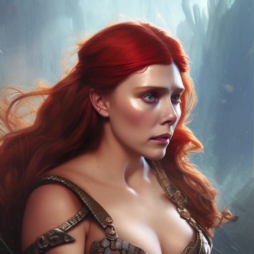 Red Sonja Portrait in Art Nouveau Style