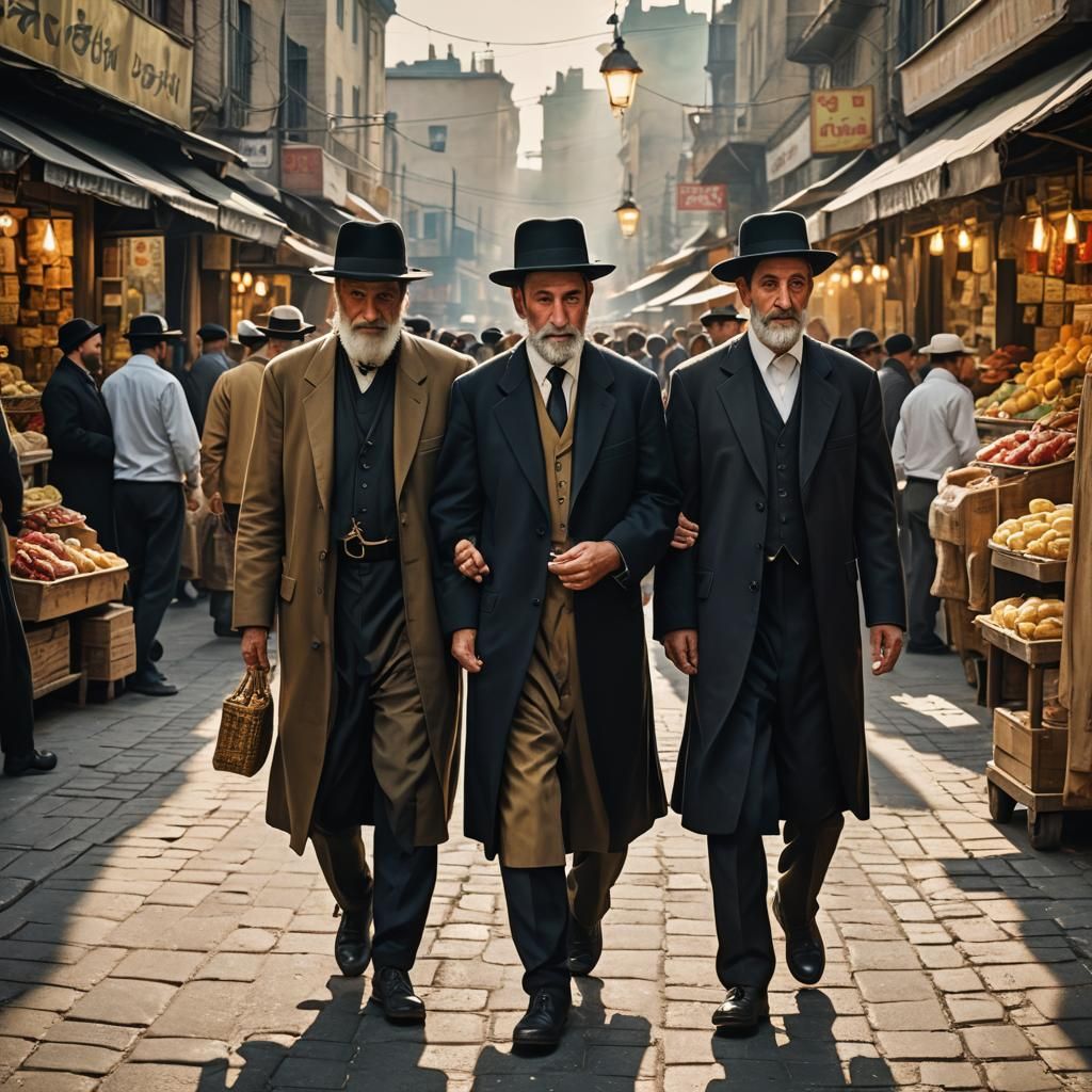Orthodox Jewish Men in Lively Market: Street Photography