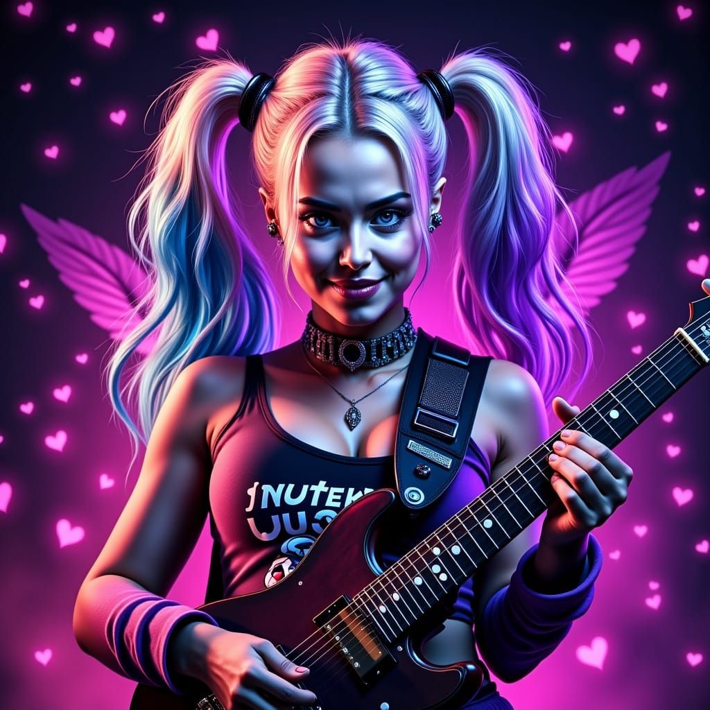 Harley Quinn's Dual Portrait: Punk Rock Guitarist