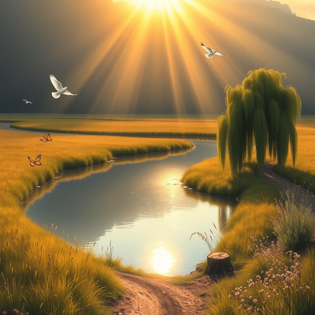 Peaceful River Meadow at Sunrise