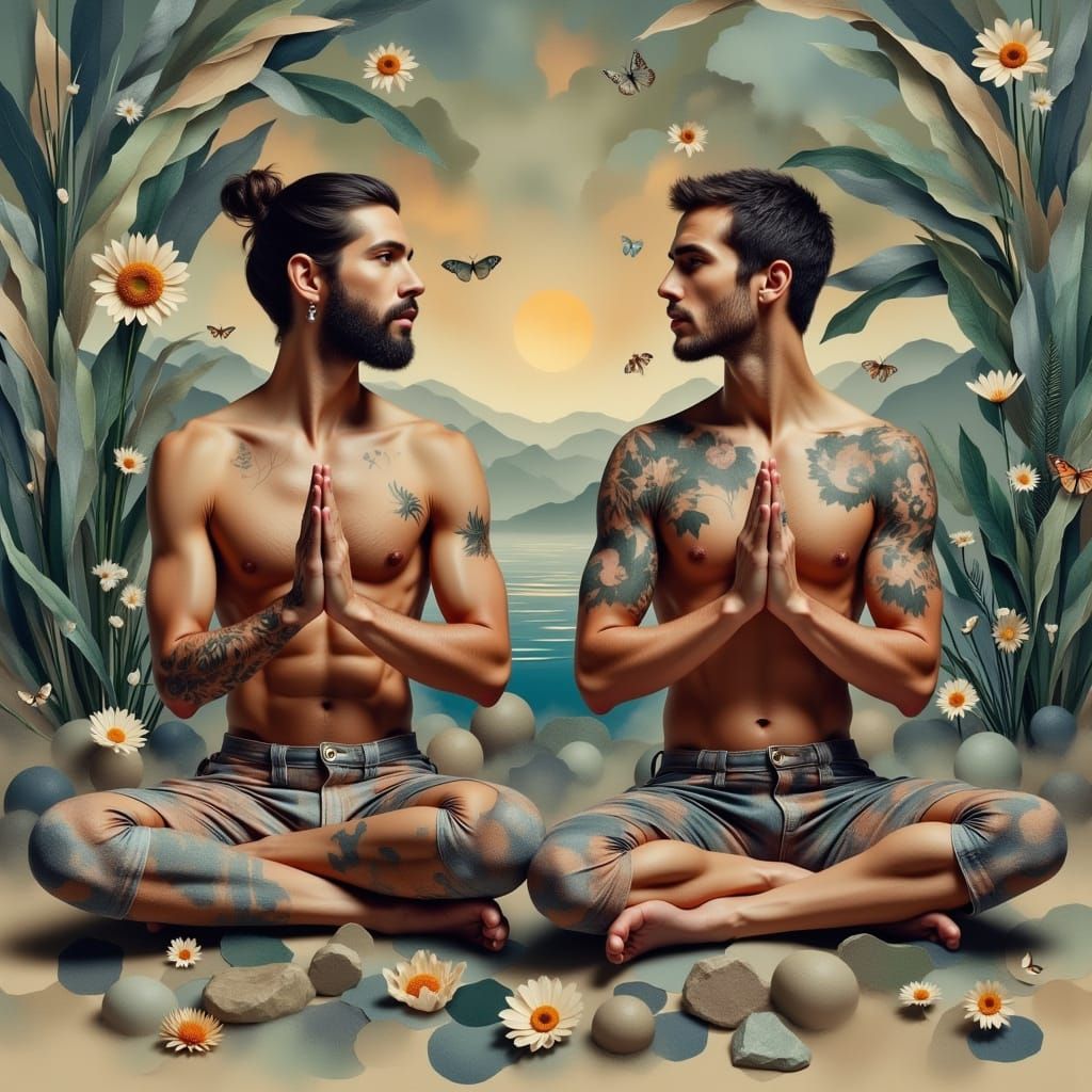 Two Handsome Men in Intimate Yoga Pose