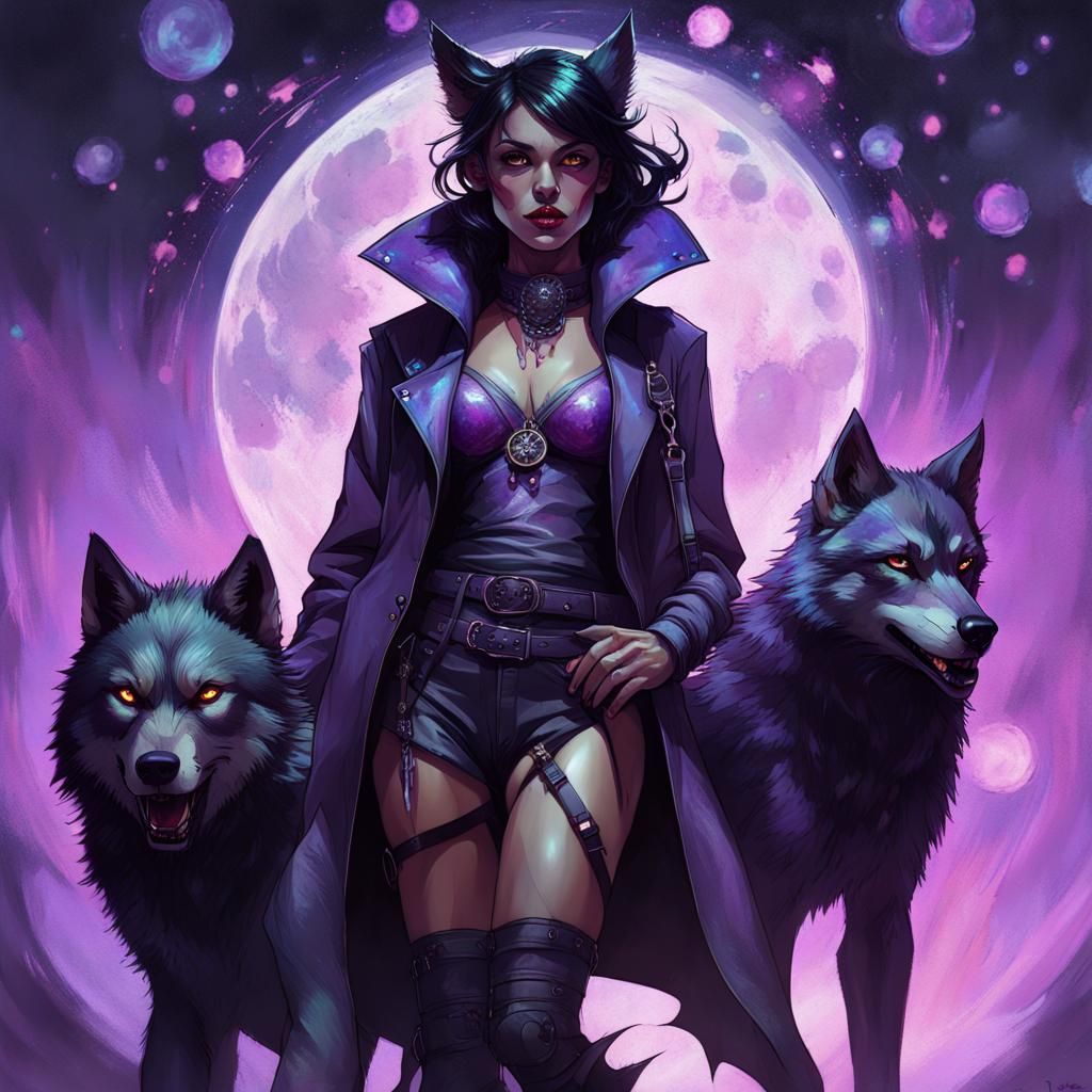 Werewolf Woman in Ethereal, Kaleidoscopic Style