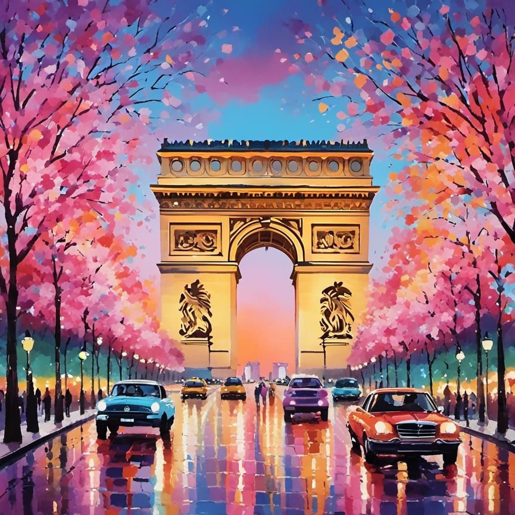 The Arc de Triomphe lit up at night <lora:Toothache:1.0>