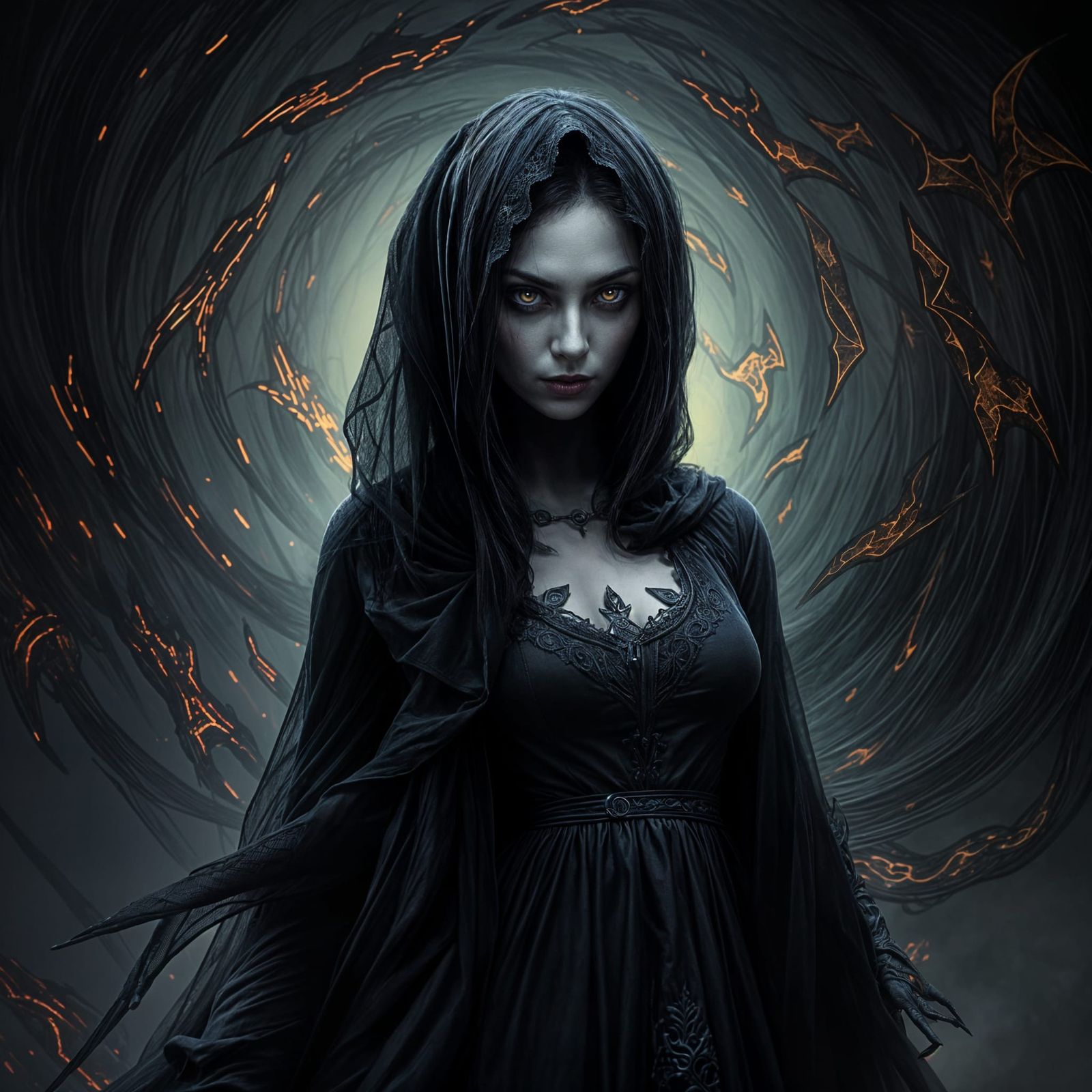 Mysterious Female Figure with Dark Magical Energy