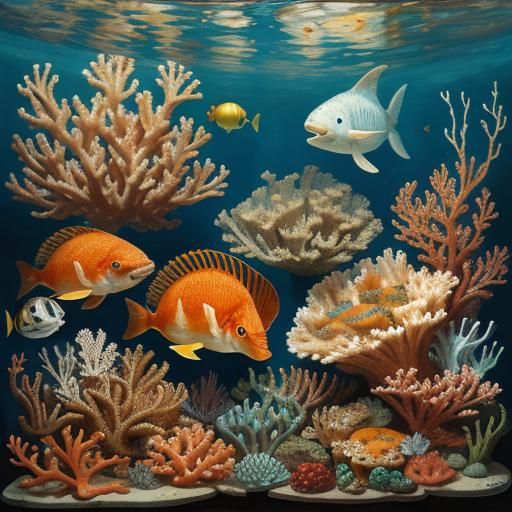 Mousefish Nibbling Cheese Corals in Baroque Style