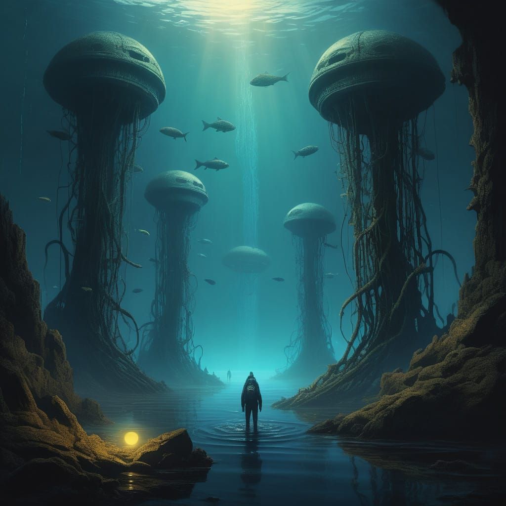 Mysterious Bioluminescent City in the Depths of an Abandoned...