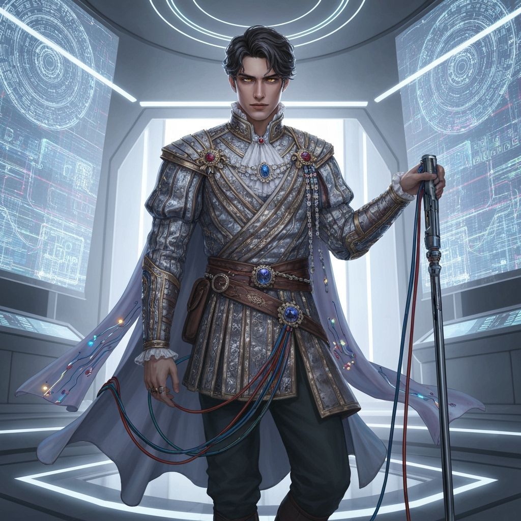Regal Cyberpunk Prince in Ornate Attire