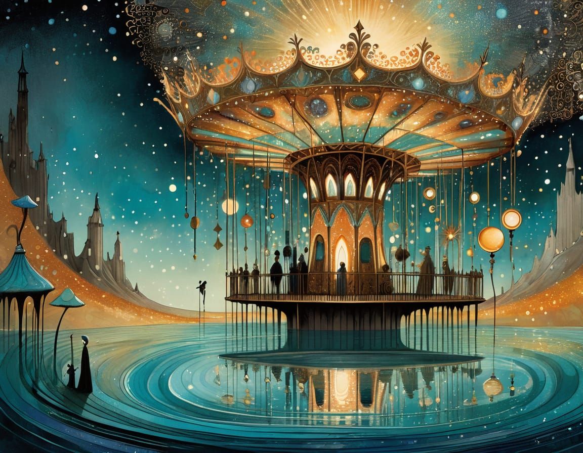 Steampunk Carousel in Cosmic Surrealism