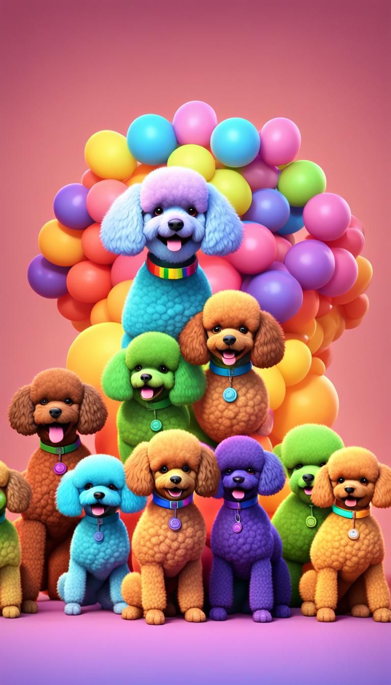 Happy Toy Poodle Family in Pixar Style