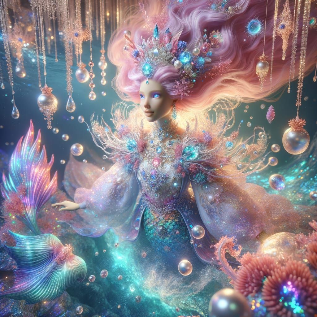 Radiant Mermaid Princess in Underwater Fantasy Kingdom