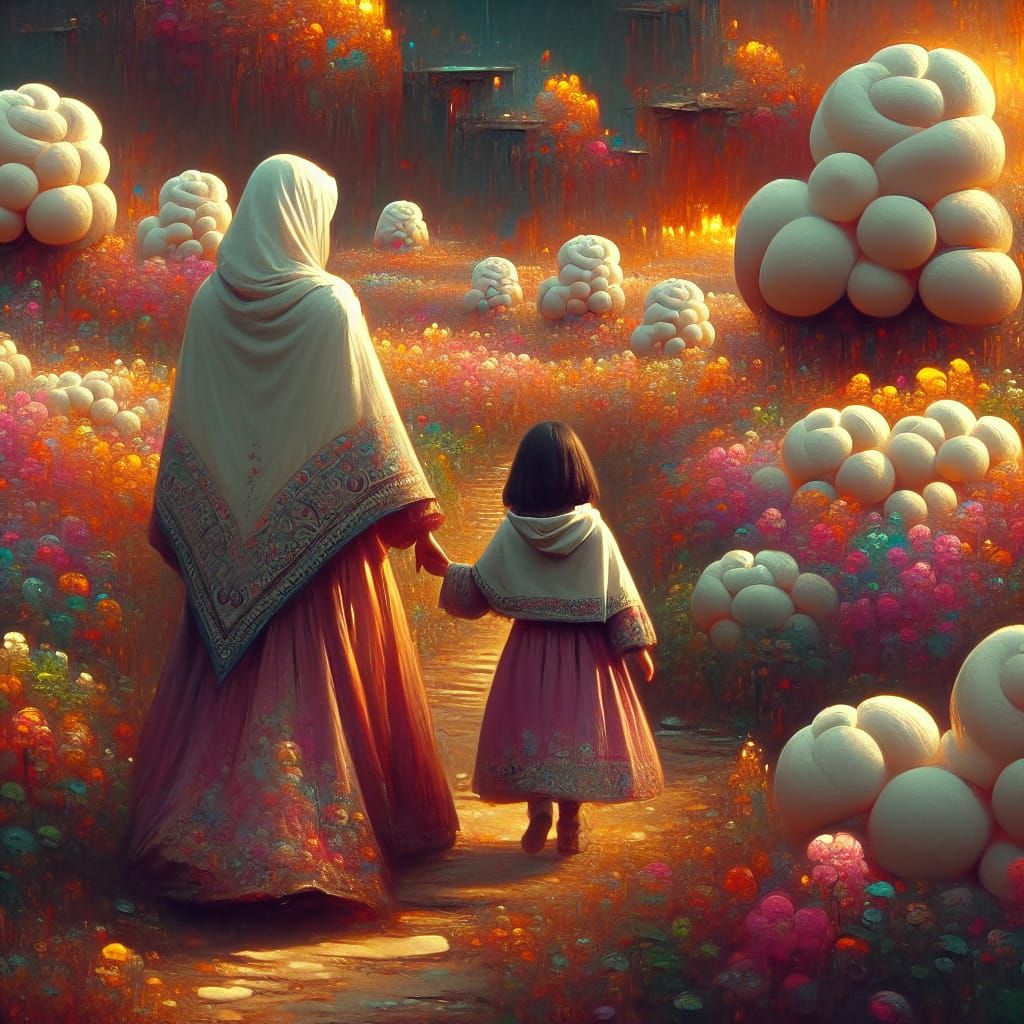 Mother and Daughter in Marshmallow Field, Renaissance Style