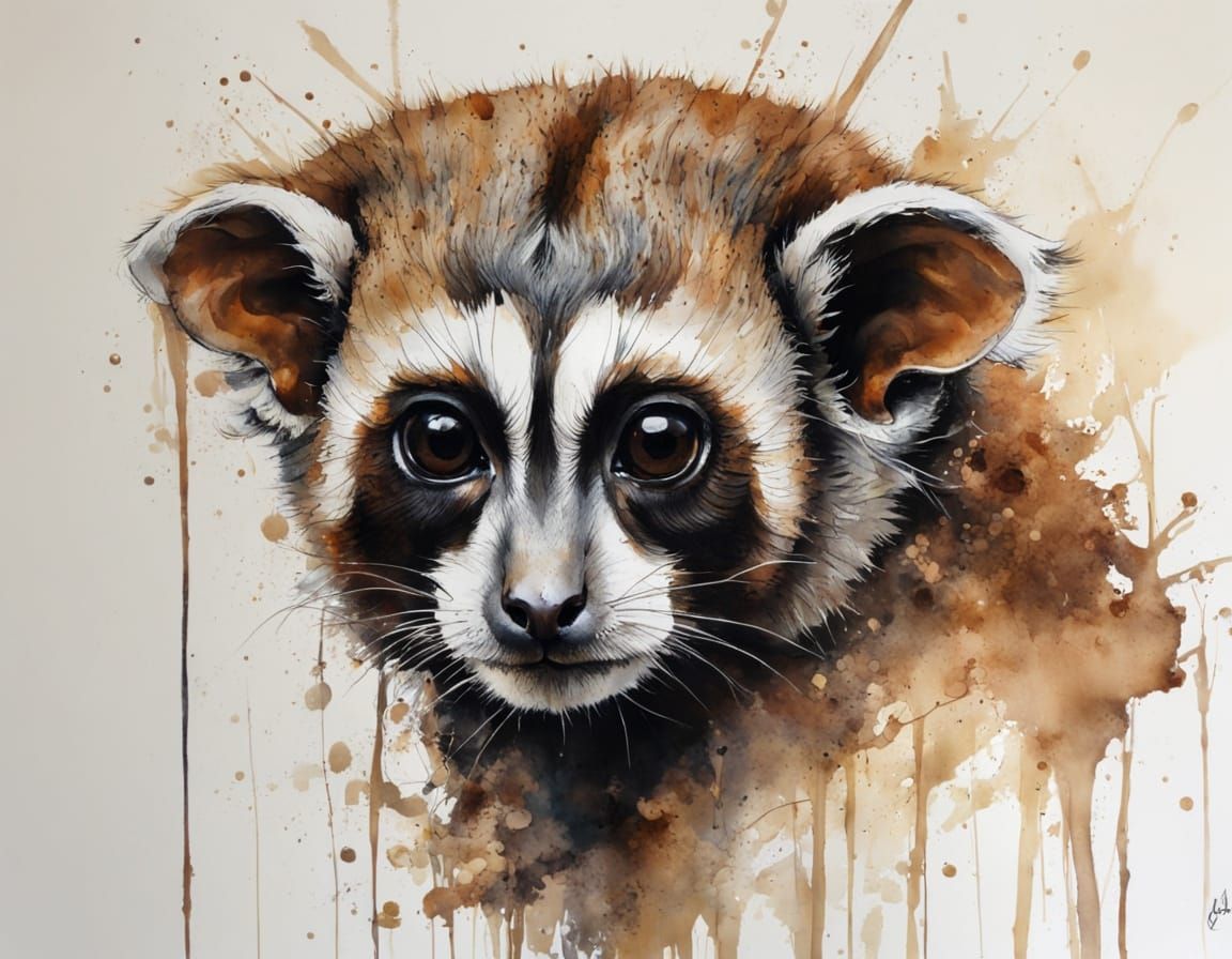 Slow Loris in Ink and Tea