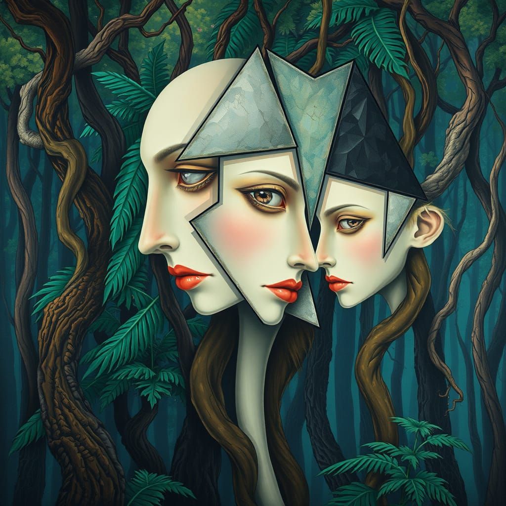 Ethereal Forest Faces in Fauvist Style