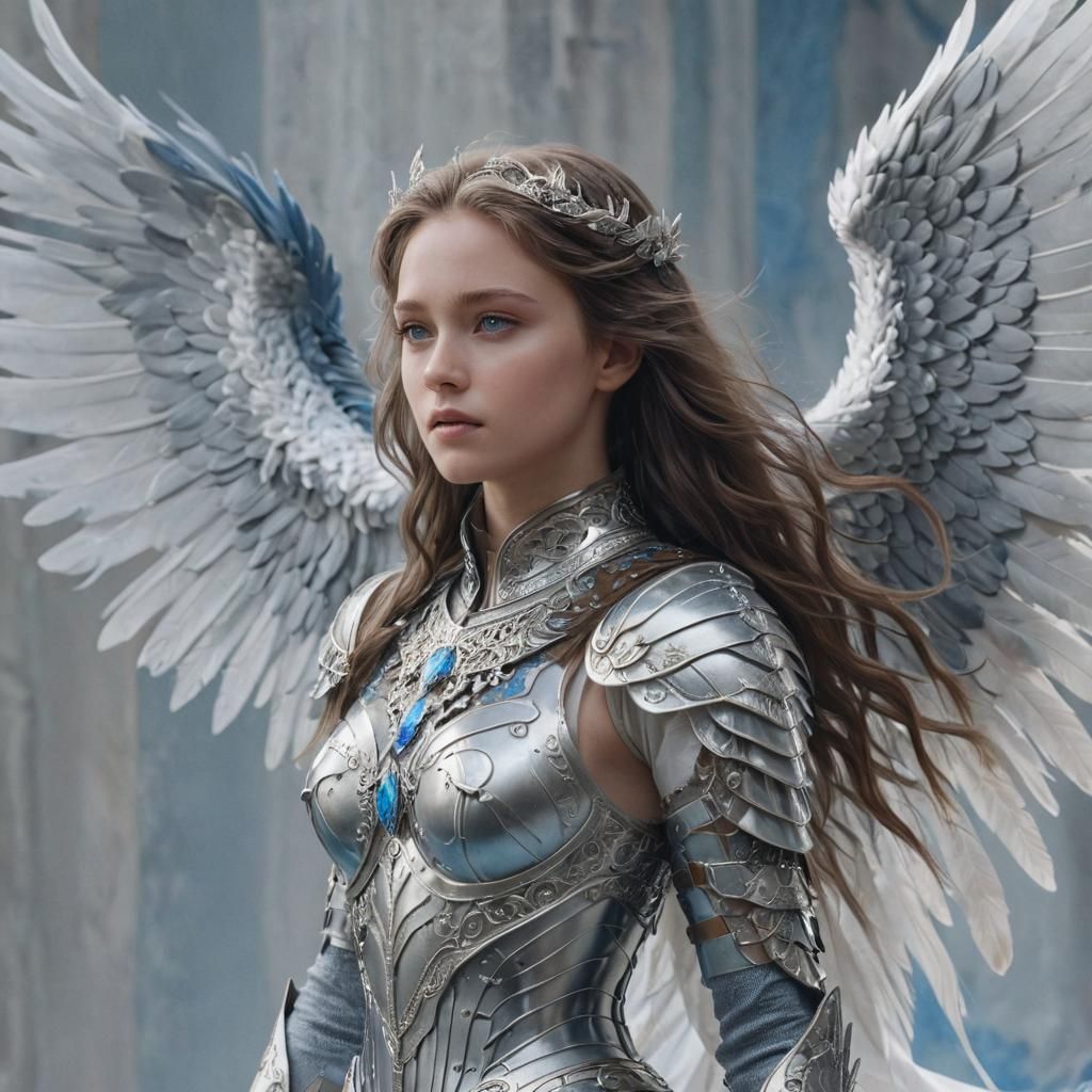 Ethereal Angelic Warrior in Silver Armor