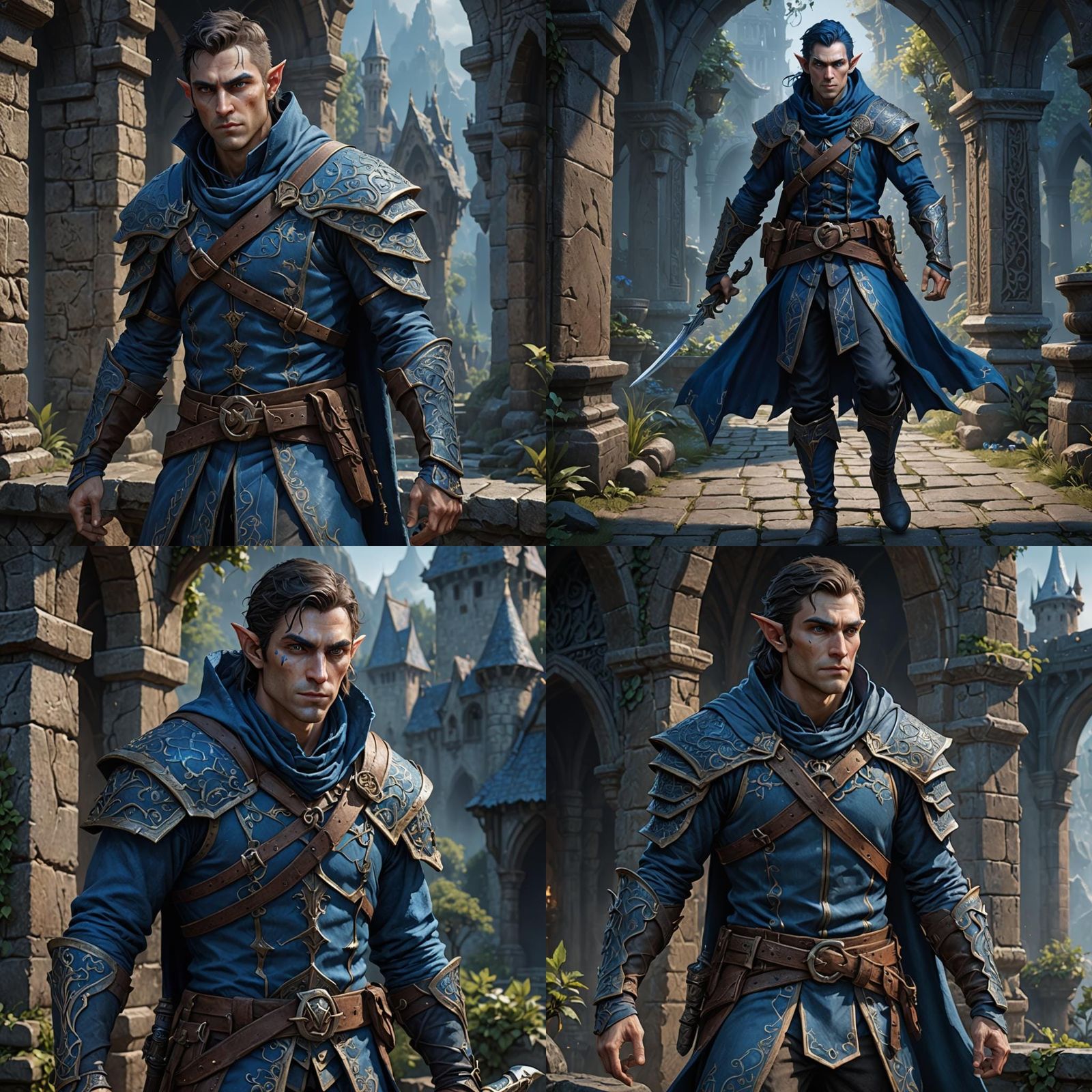 Half Elf Rogue in Blue: Fantasy Concept Art