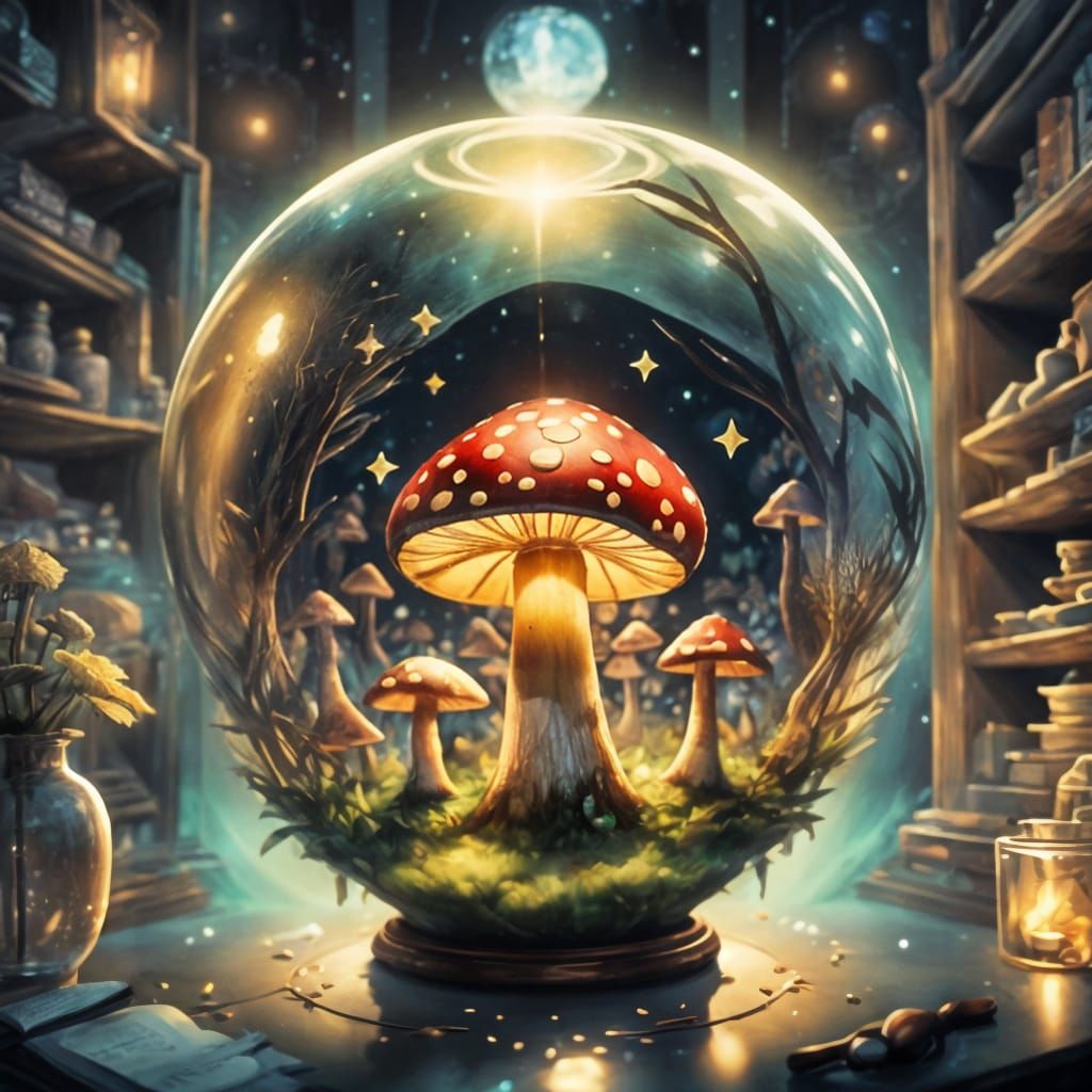 Magical Mushroom Reading Nook in Watercolor Style