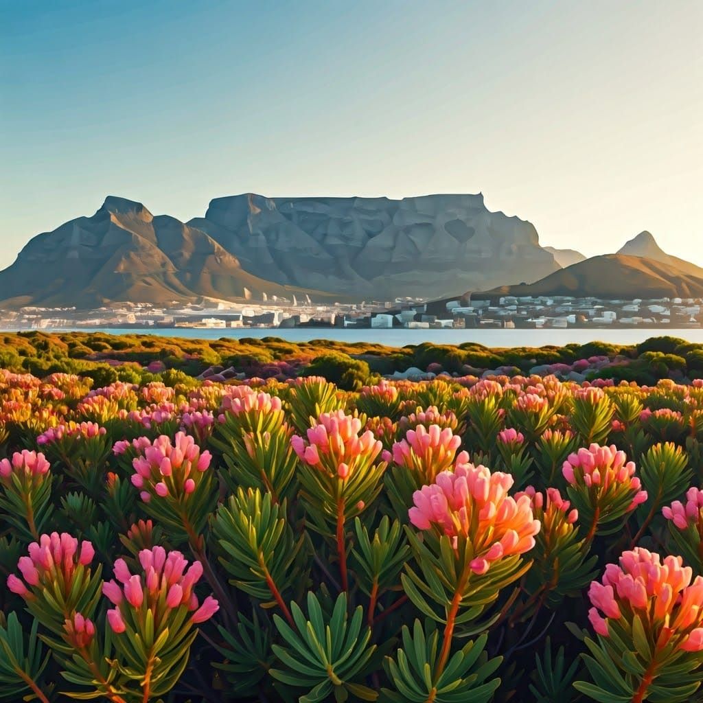 Cape Town Spring Fynbos in Watercolor Style