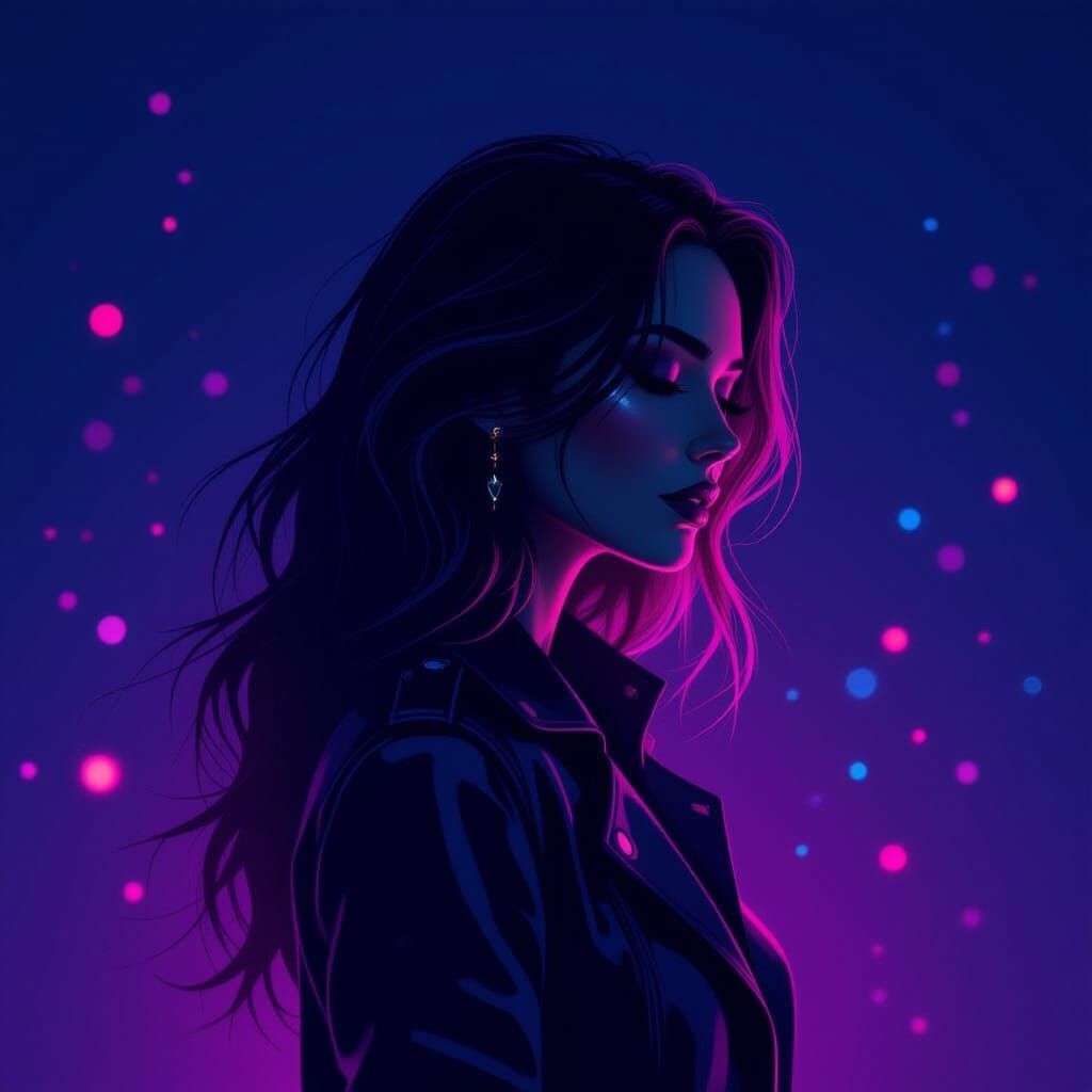 Cyberpunk Female Silhouette with Neon Glow