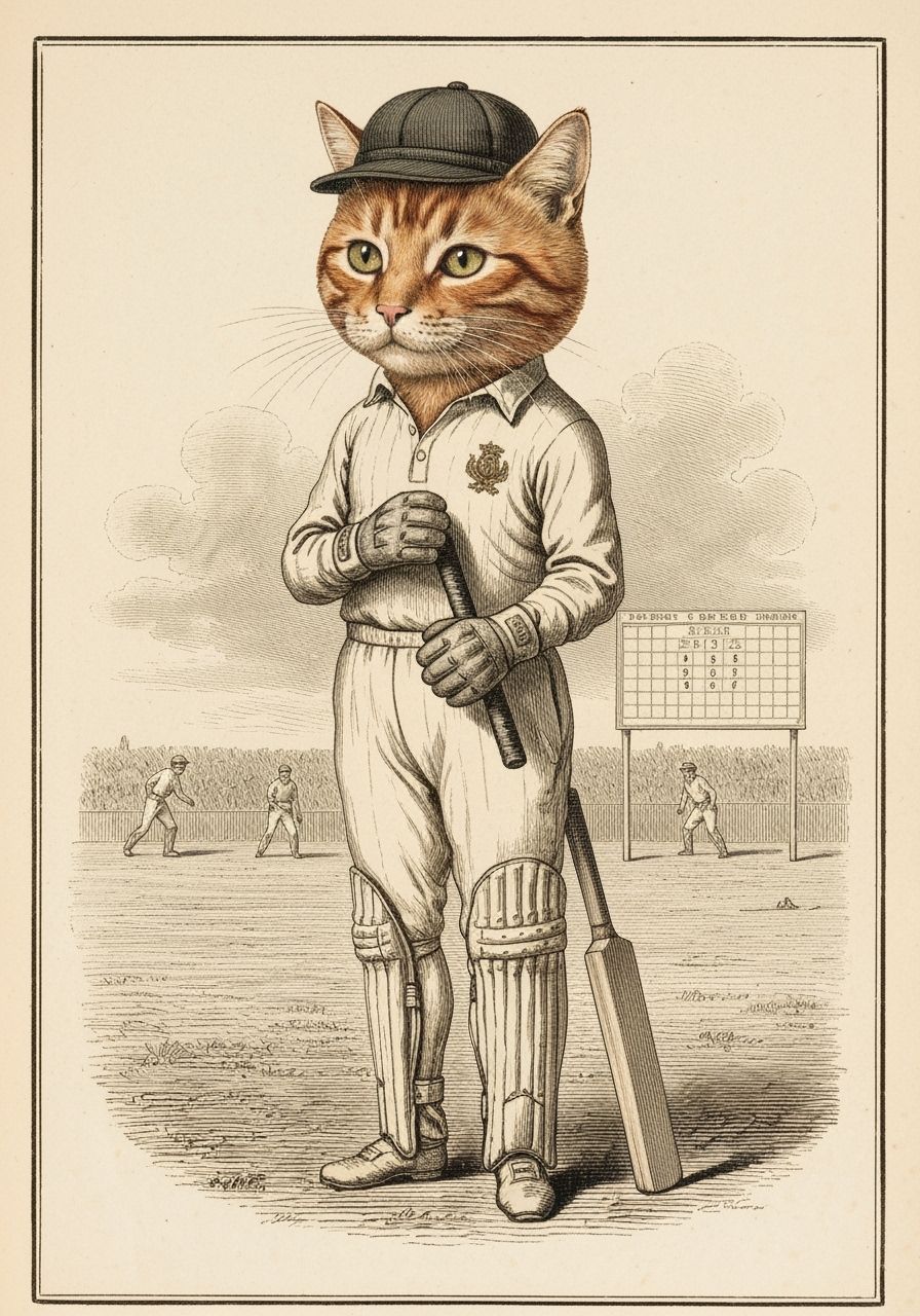Victorian Etching: Cat as W.G. Grace