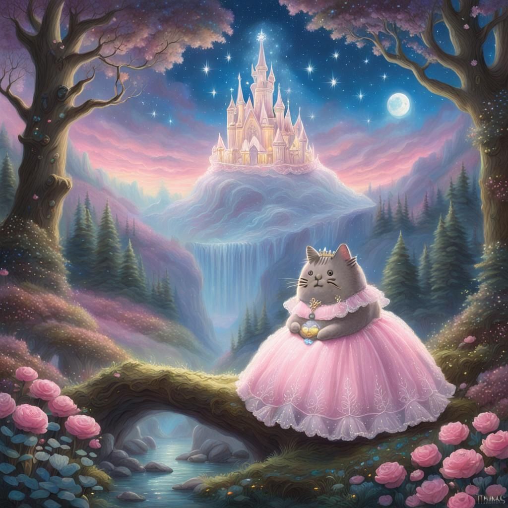 Pusheen Cat in Magical Forest Scene