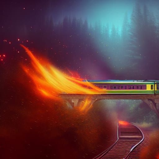 Train Flies Through Sky With Fire and Diamonds