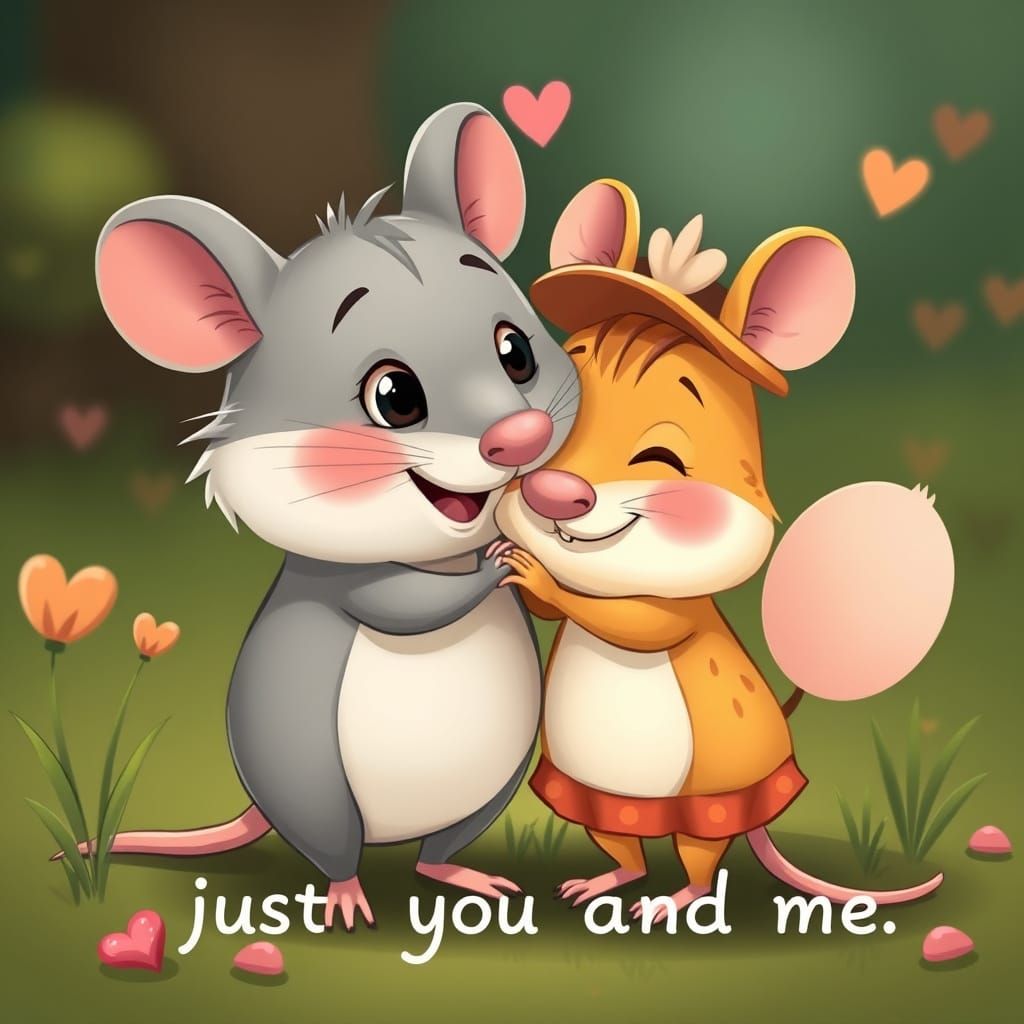 Charming Cartoon Mice Embracing in a Heartwarming Moment
