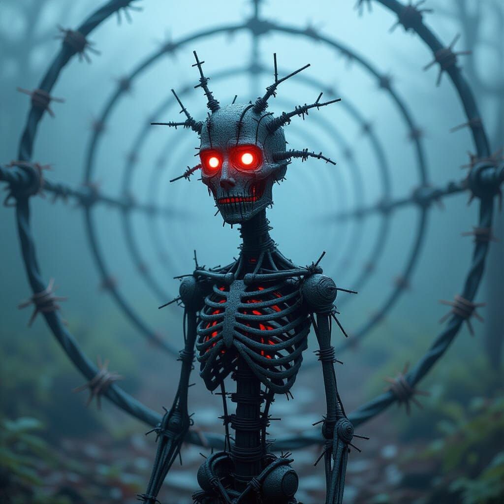 Barbed Wire Stickman in Thorny Maze: Wire Art