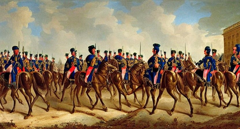 Napoleon and Army Marching: Retro-Psychedelic Digital Art