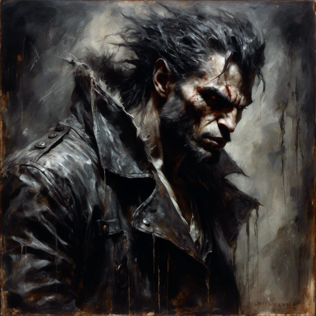 Noir Werewolf in Prison as Oil Painting