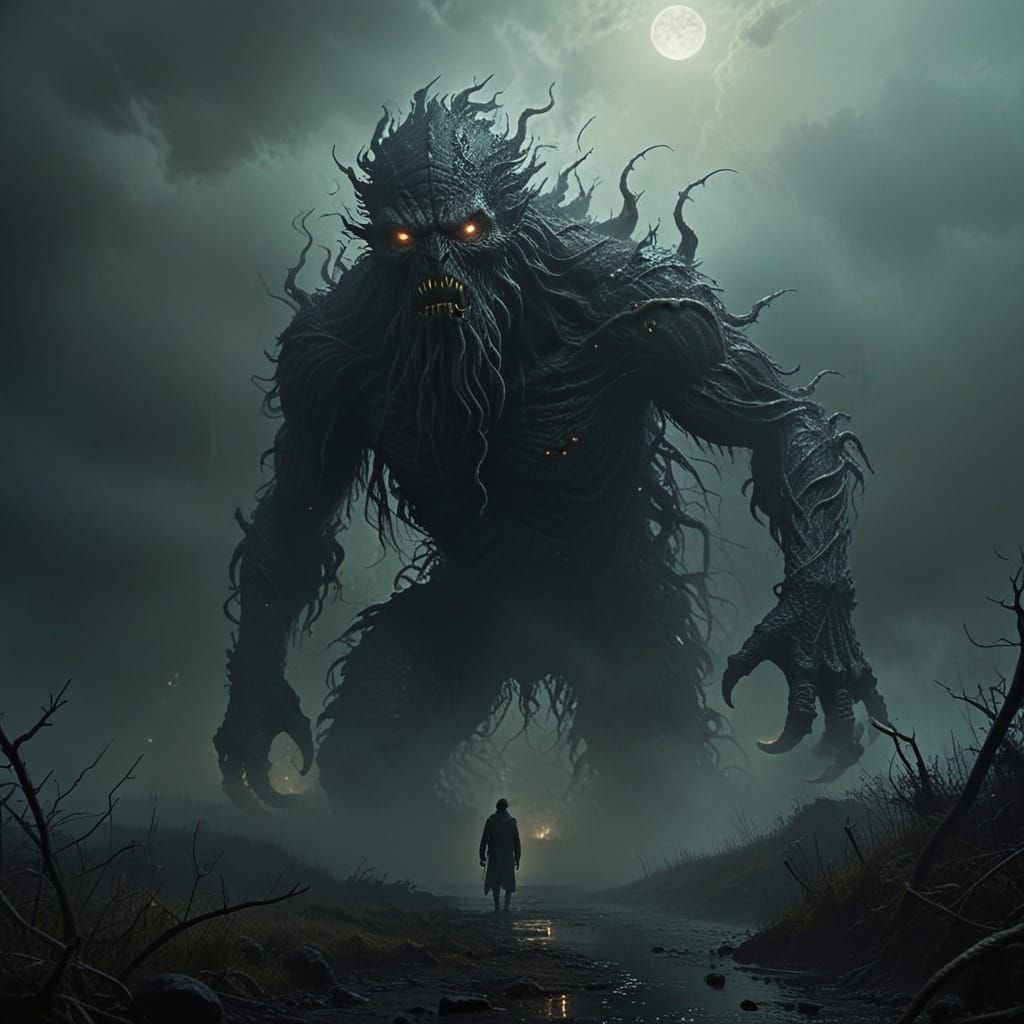 Glowing-Eyed Monster Emerge from Surreal Mist