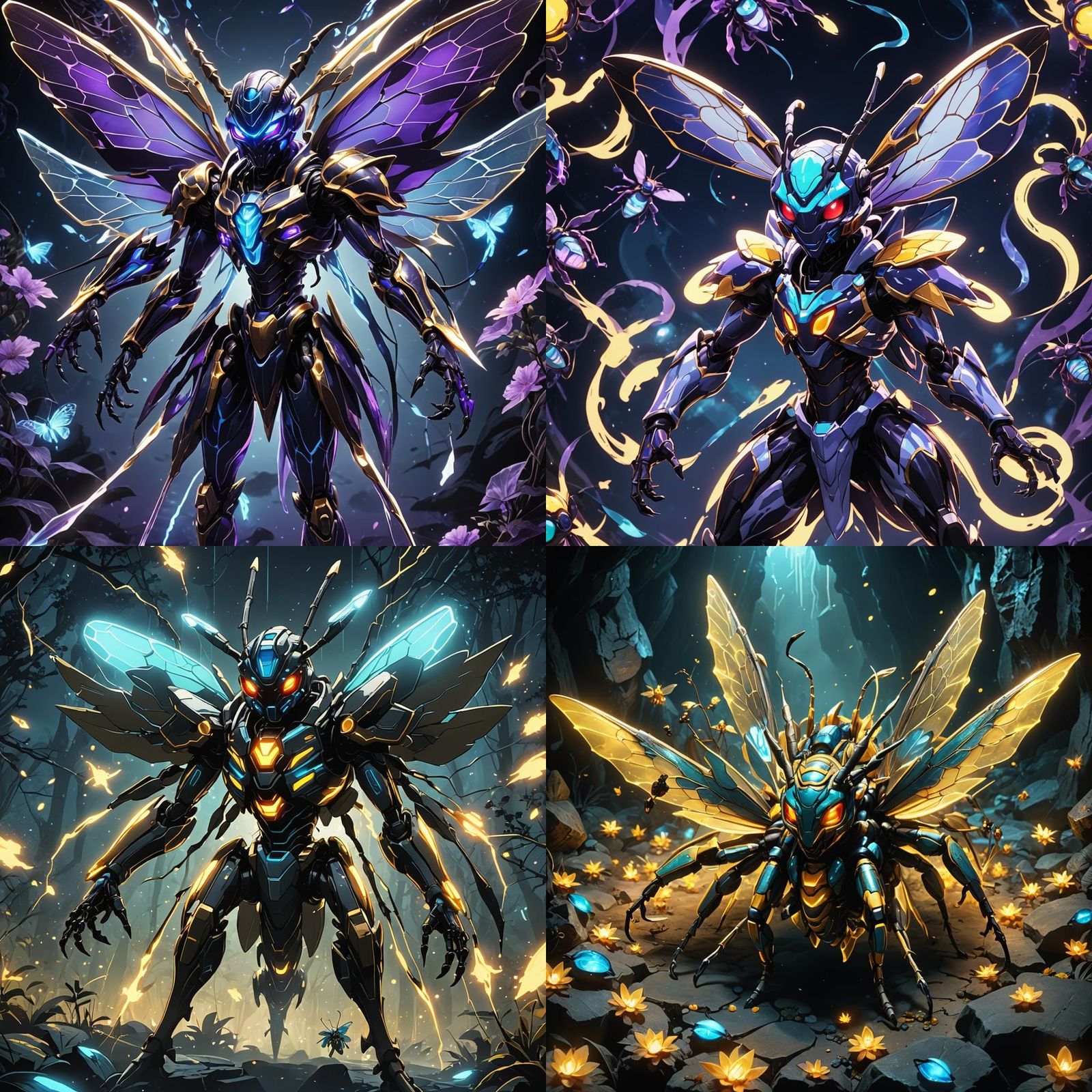 Bioluminescent Black Beedrill in Anime Style