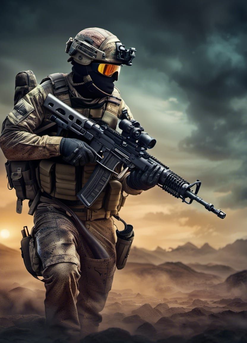 Special Forces Soldier Patrolling: Detailed Matte Painting