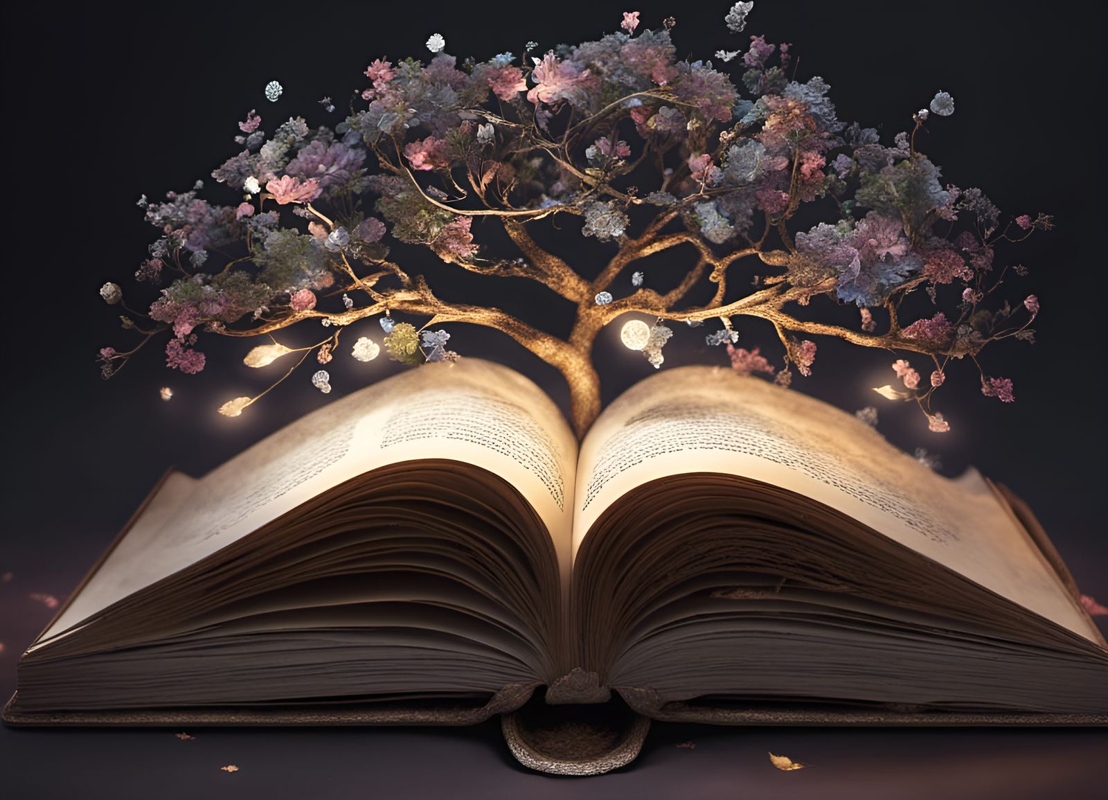 Mystical Book with Flowers in Fantasy Forest