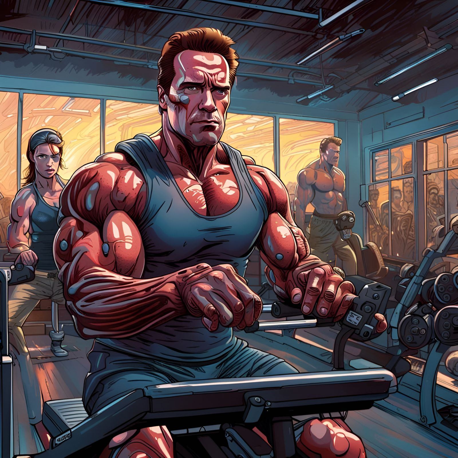Terminator Training: Arnold Schwarzenegger in Comic Style