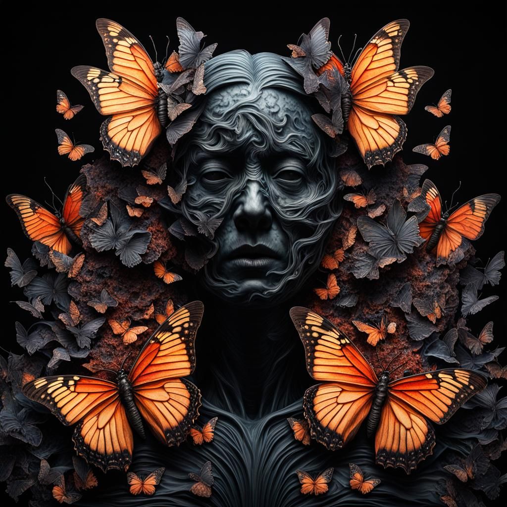 Surreal Zombie Butterfly Double Exposure Art