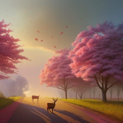 Pink Cherry Blossom Forest Vista in 3D Render Style