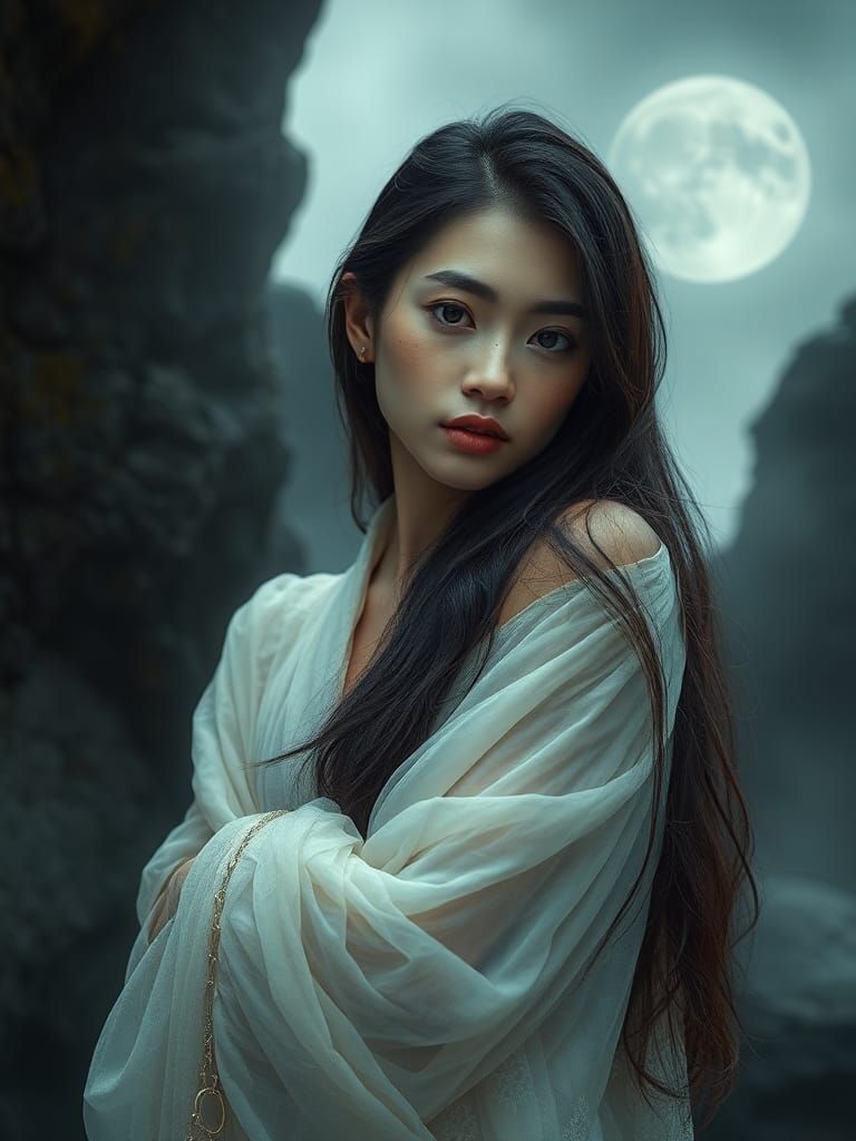 Ethereal Asian Woman in Gossamer Robe