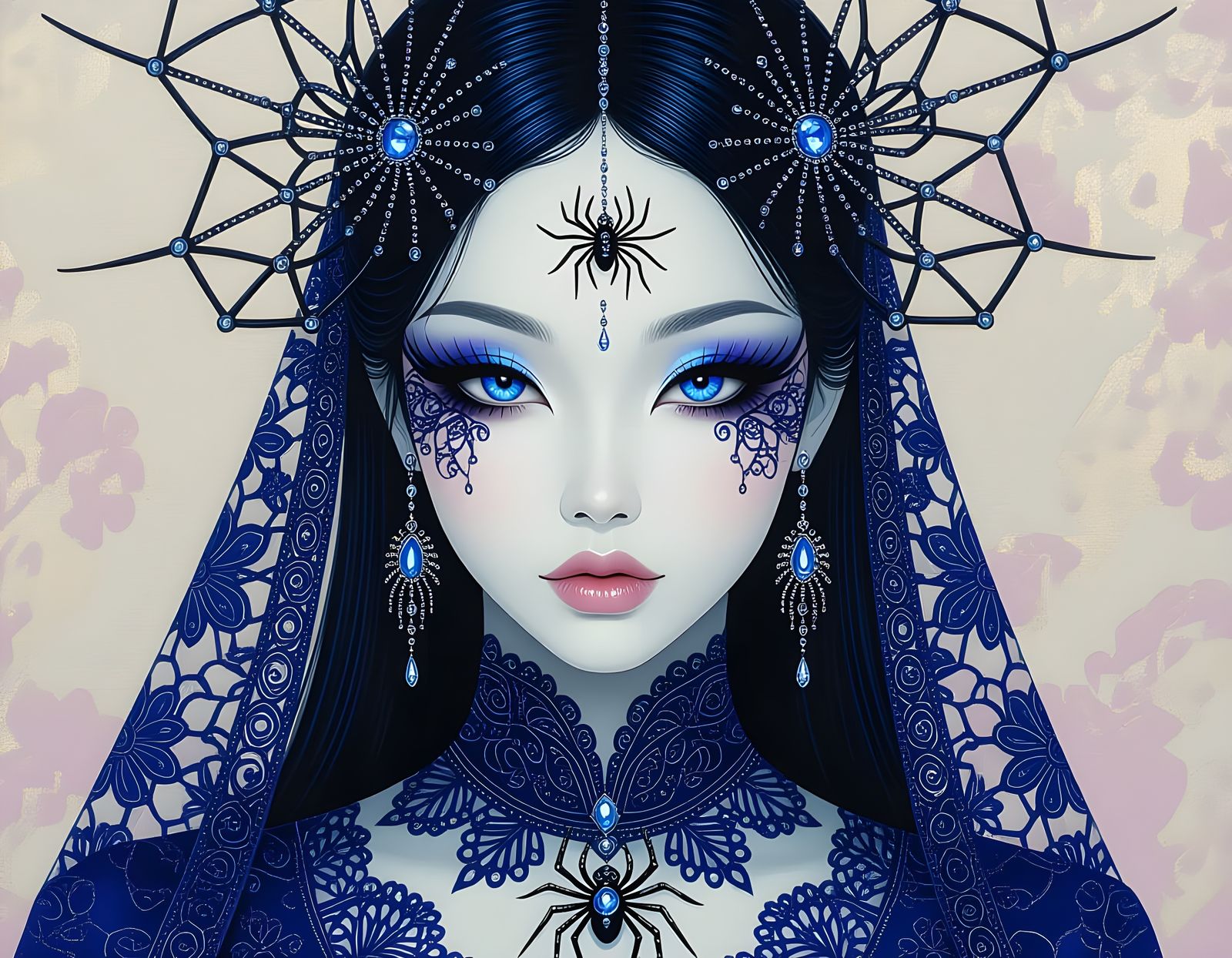 Avant-Garde Model with Spider Tattoo and Lace