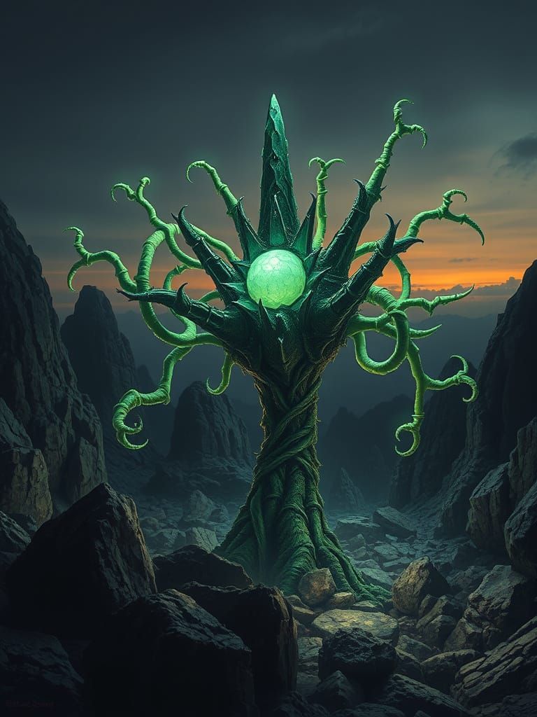 Sinister Alien Plant in Dark Sci-Fi Landscape
