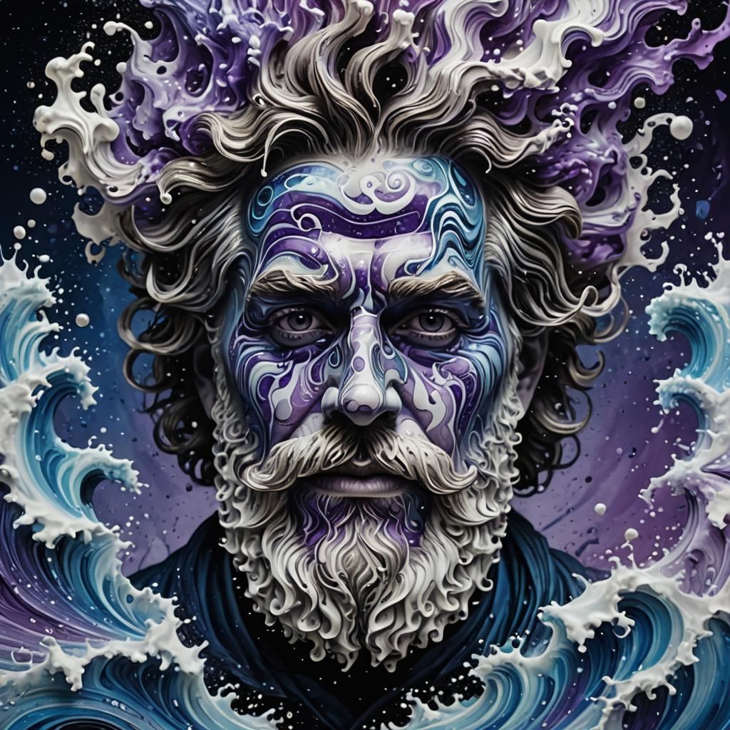 Ink Waves Form Surreal Bearded Man in 3D