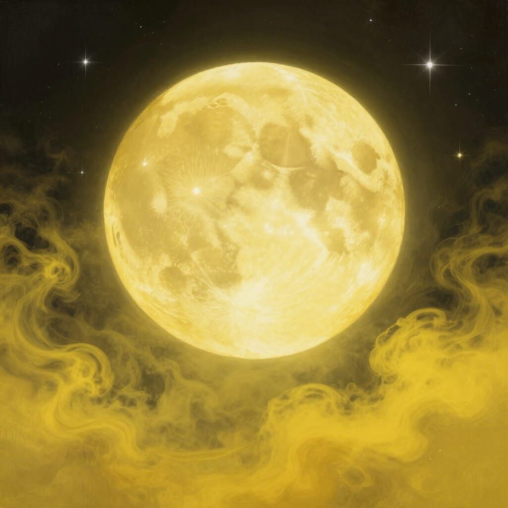 Thrilling Sci-Fi Scene with Yellow Moon and Swirling Smoke