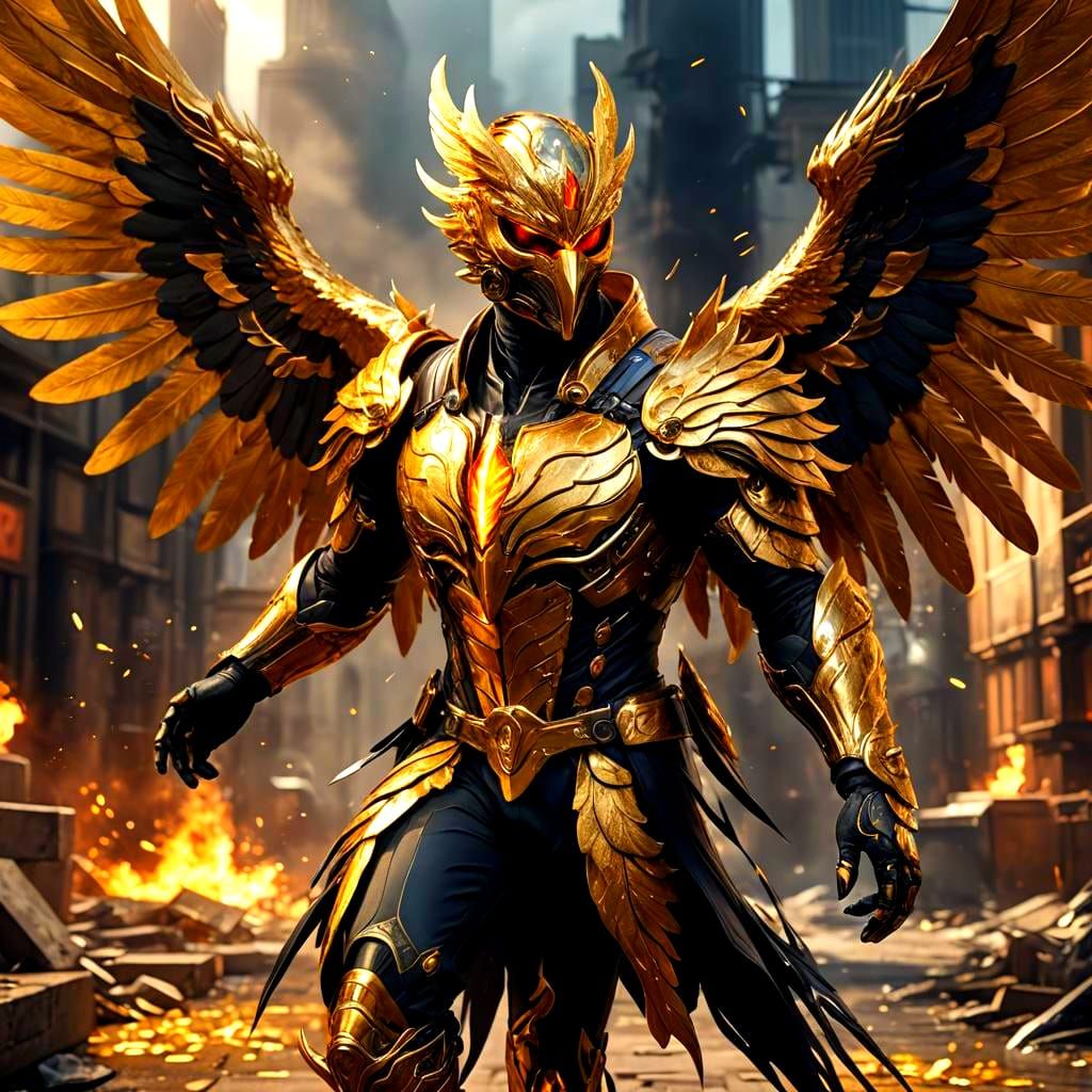 Golden Phoenix Superhero Sparks with Power